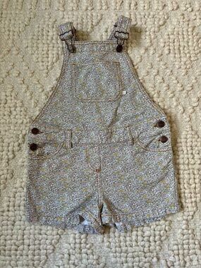 Bonpoint White Denim Floral-Trim Girls Overalls 10a